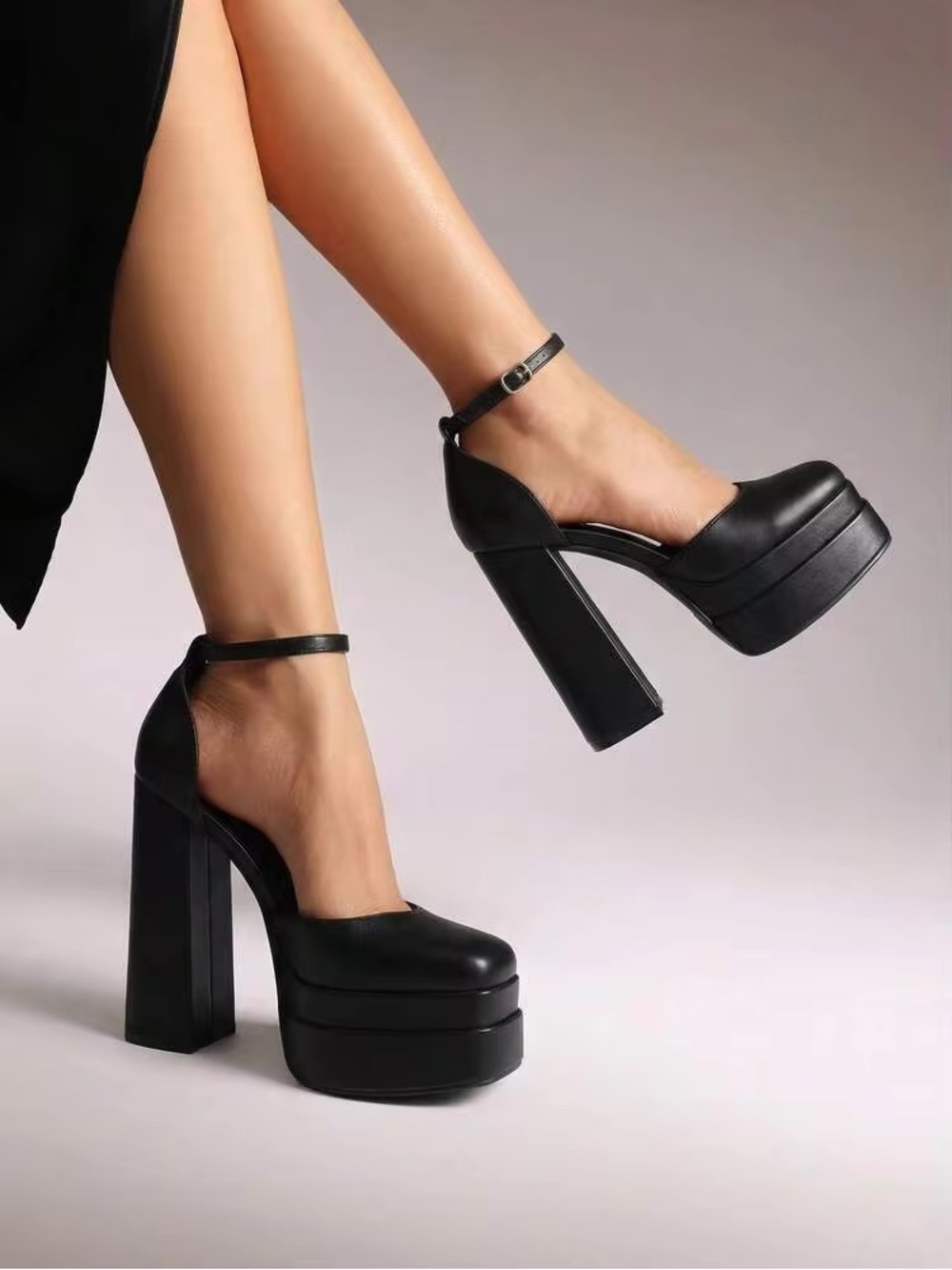 wild fable Black Platform Ankle-Strap Block Heels - Picture 2 of 14